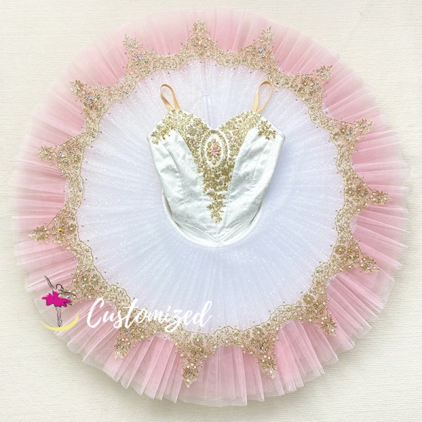 White and Light Pink Ombre Color Ballet Costume Handmade Professional Ballet Tutu for Raymonda 