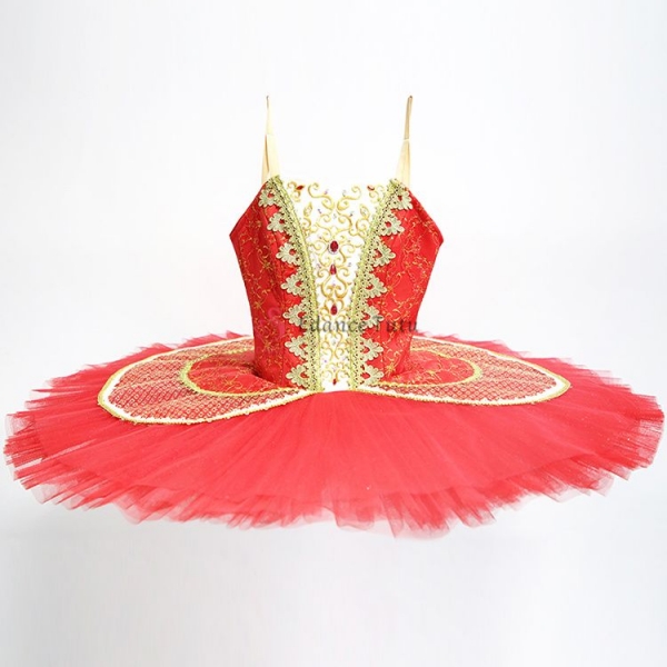 Finger Fairy Red Ballet Tutus For Competition Golden Trims #T0222