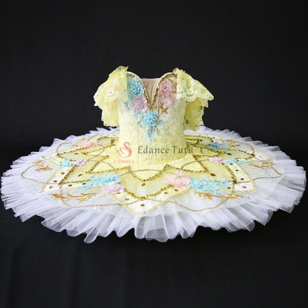 Yellow Singing Fairy Ballet Tutu Dress With Flower #T0231