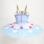 Light Blue Classical Ballet Tutu Flower Decorate Competition-Level #T0303