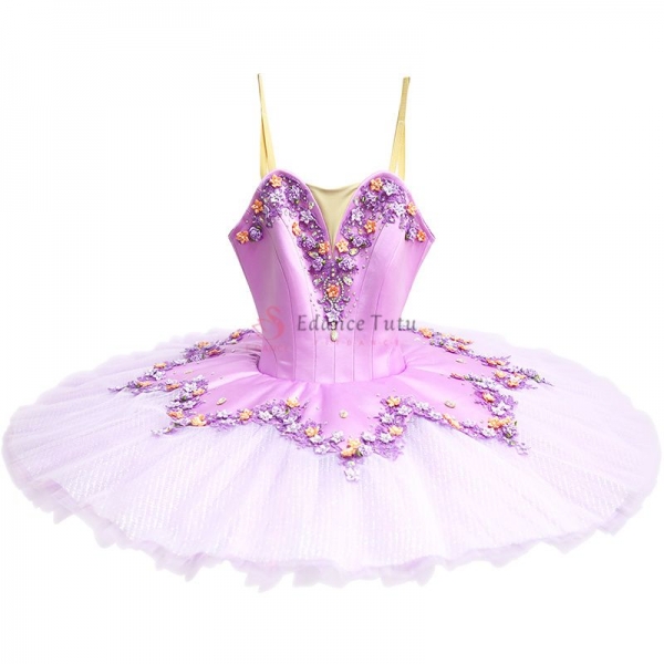 Purple Fairy Professional Ballet Tutu With Flower Decorate #T0308