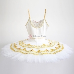 White Dance Costumes For Ballet Golden Trims And Flower Decorate #T0313