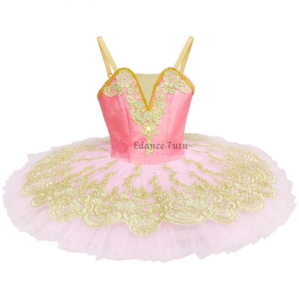 Pancake Beautiful Pink Ballet Tutus For Adult Golden Trims Recommend #T0342