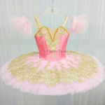 Pancake Beautiful Pink Ballet Tutus For Adult Golden Trims Recommend #T0342