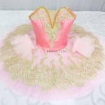 Pancake Beautiful Pink Ballet Tutus For Adult Golden Trims Recommend #T0342