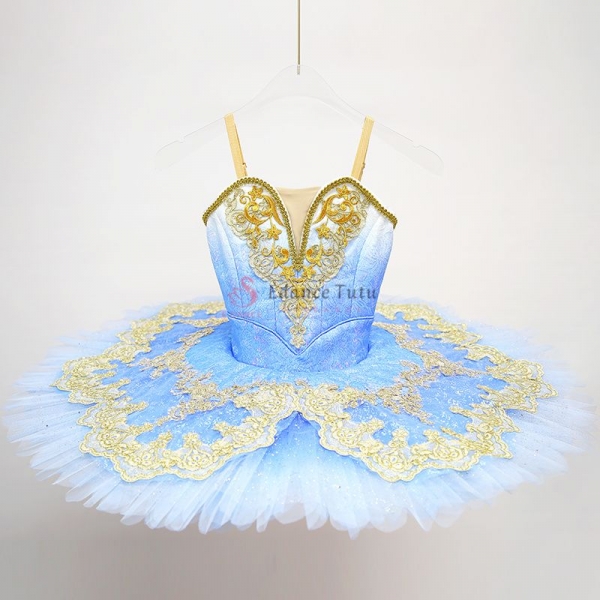 Blue Gradient Color Ballet Costumes For Sale Golden Trims #T0391