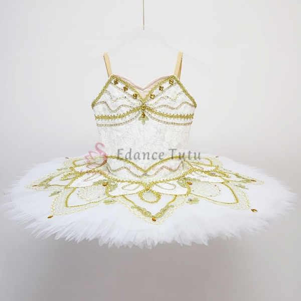 High-Quality Classical Dance Tutu For Ballet White Golden Trims #T0465