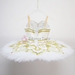 High-Quality Classical Dance Tutu For Ballet White Golden Trims #T0465