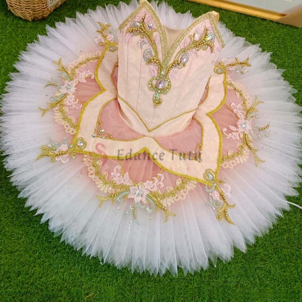 Classical Ballet Tutu Pink Costumes Golden Trims Nutcracker (Cost Effect) #T0469