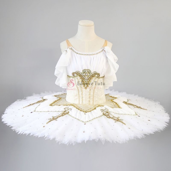 Lace White Ballet Costumes For Adults, Child With Golden Trims #T0516