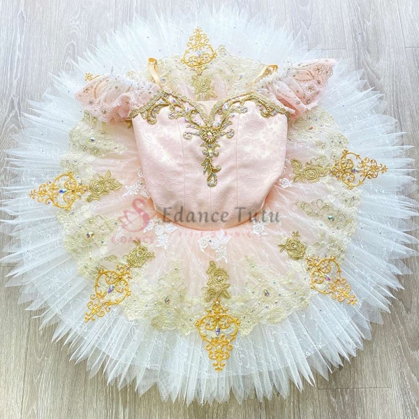 Sugar Plum Fairy Pink Ballet Tutu Costumes Golden Trims #T0537