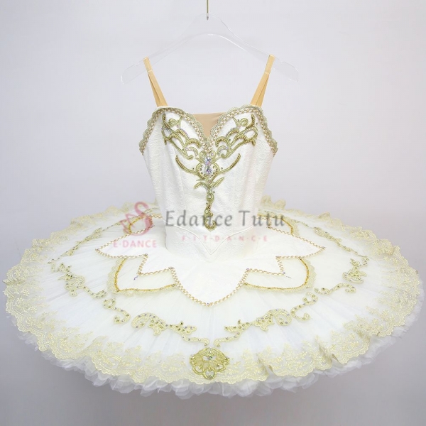 White Professional Tutu For Ballet Golden Trims #T0568