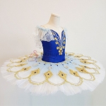 Professional Ballet Tutu Blue Gradient Color Golden Trims Sequin #T0583