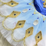 Professional Ballet Tutu Blue Gradient Color Golden Trims Sequin #T0583